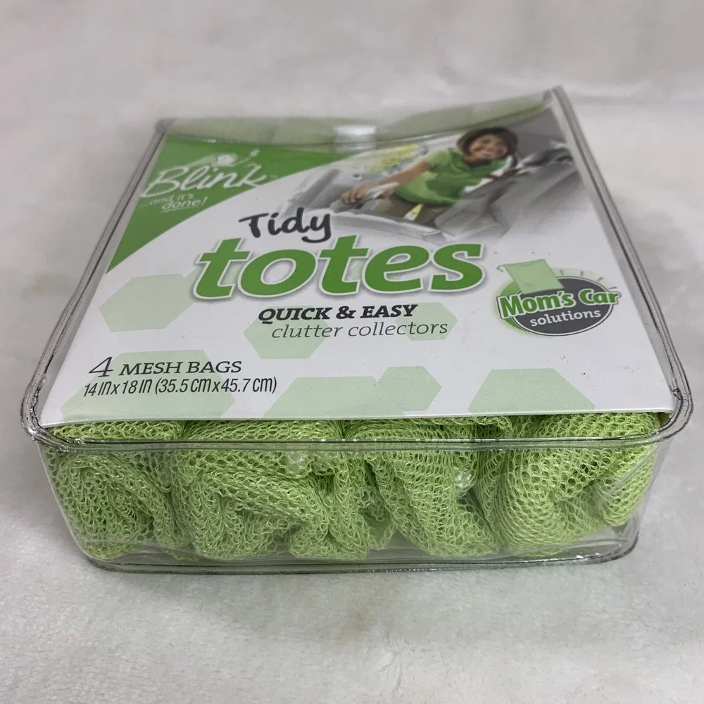 Tidy Totes Car Quick Clutter Collectors 4 Green Mesh Bags 18x14 Drawstring Reuse